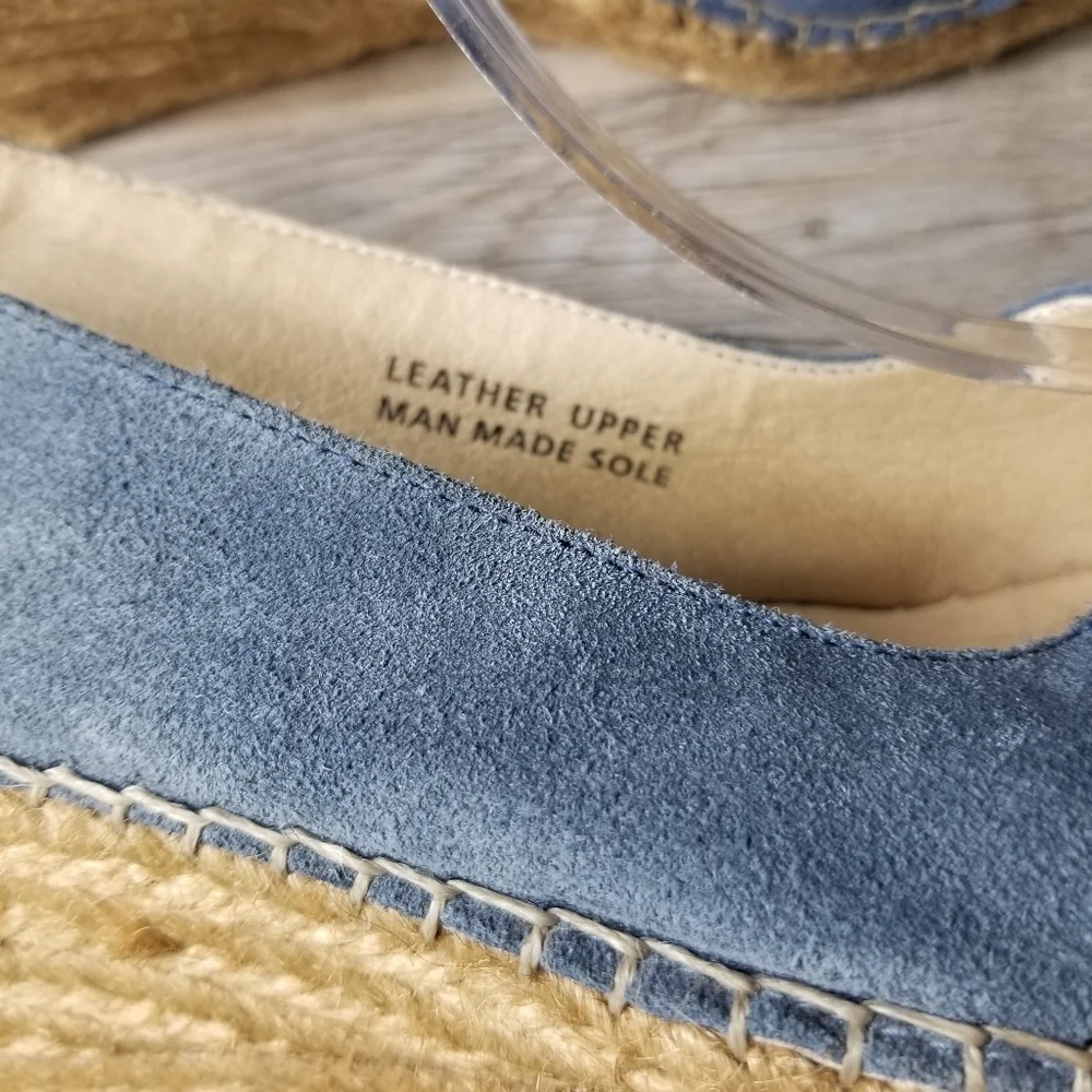 Fabiolas Blue Suede Leather Sling back Wedge Espadrille Sandal